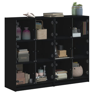 vidaXL Bookcase with Doors Black 136x37x109 cm Engineered Wood