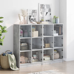 vidaXL Bookcase with Doors Concrete Grey 136x37x109 cm Engineered Wood