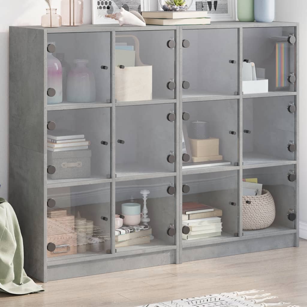 vidaXL Bookcase with Doors Concrete Grey 136x37x109 cm Engineered Wood