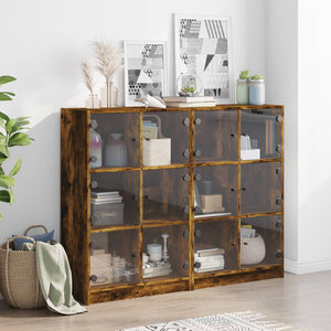 vidaXL Bookcase with Doors Smoked Oak 136x37x109 cm Engineered Wood