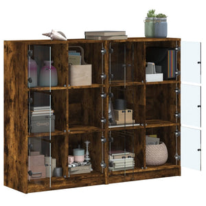 vidaXL Bookcase with Doors Smoked Oak 136x37x109 cm Engineered Wood