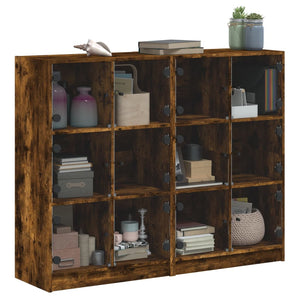 vidaXL Bookcase with Doors Smoked Oak 136x37x109 cm Engineered Wood