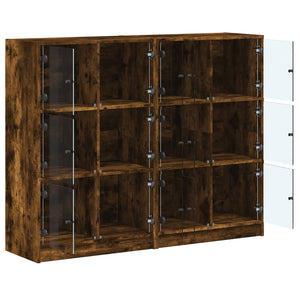 vidaXL Bookcase with Doors Smoked Oak 136x37x109 cm Engineered Wood