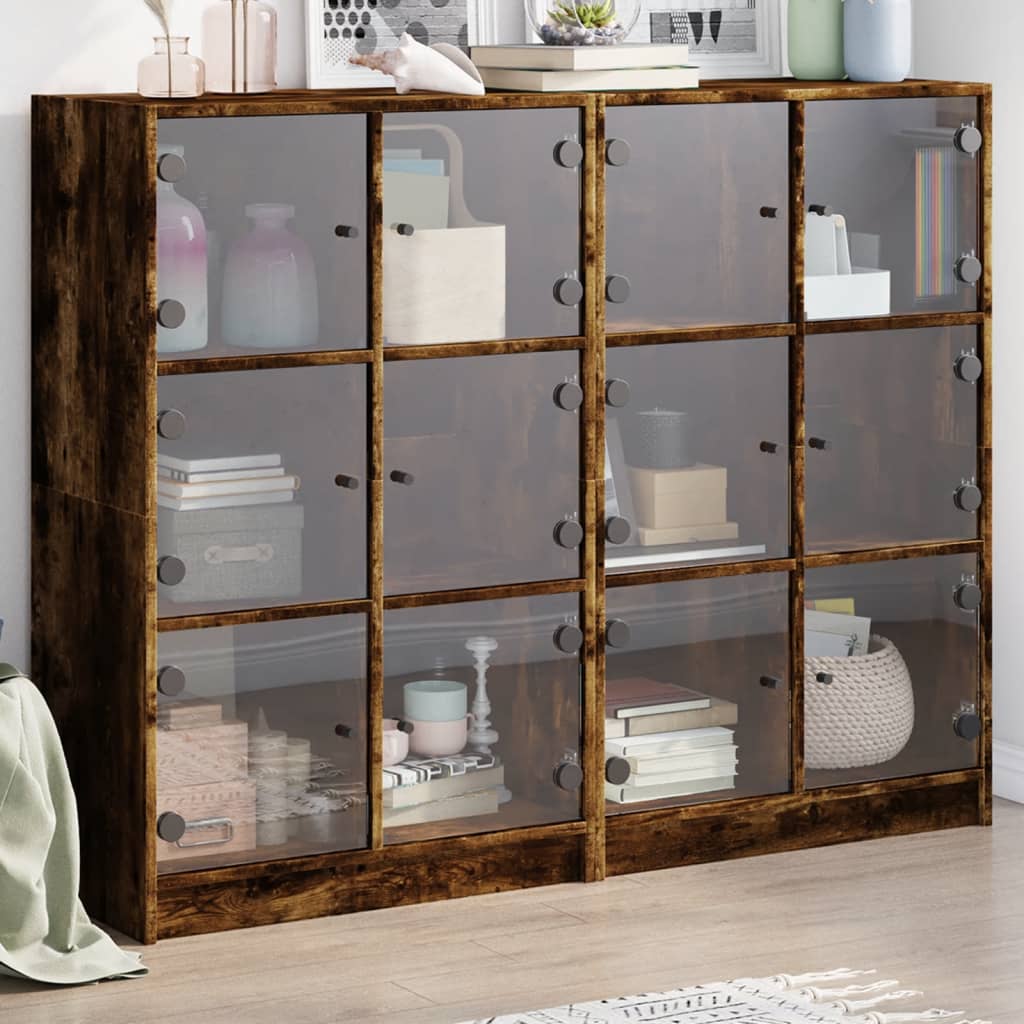 vidaXL Bookcase with Doors Smoked Oak 136x37x109 cm Engineered Wood