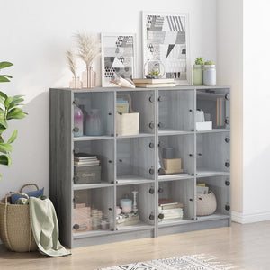 vidaXL Bookcase with Doors Grey Sonoma 136x37x109 cm Engineered Wood