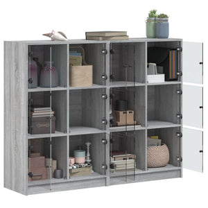 vidaXL Bookcase with Doors Grey Sonoma 136x37x109 cm Engineered Wood