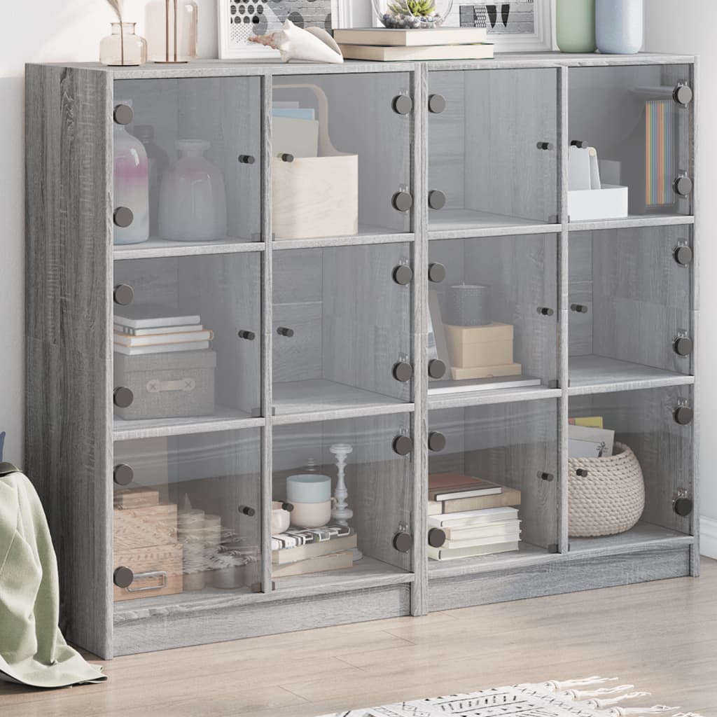 vidaXL Bookcase with Doors Grey Sonoma 136x37x109 cm Engineered Wood