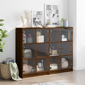 vidaXL Bookcase with Doors Brown Oak 136x37x109 cm Engineered Wood