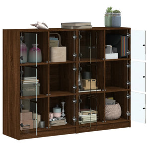 vidaXL Bookcase with Doors Brown Oak 136x37x109 cm Engineered Wood