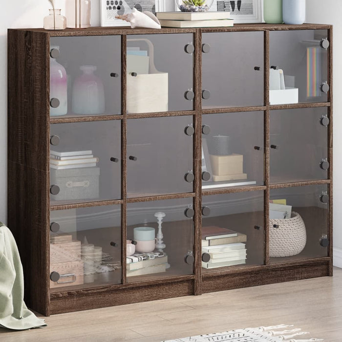 vidaXL Bookcase with Doors Brown Oak 136x37x109 cm Engineered Wood