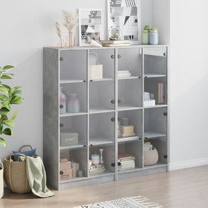 vidaXL Bookcase with Doors Concrete Grey 136x37x142 cm Engineered Wood