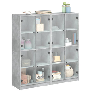 vidaXL Bookcase with Doors Concrete Grey 136x37x142 cm Engineered Wood