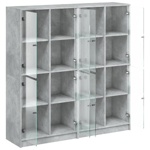 vidaXL Bookcase with Doors Concrete Grey 136x37x142 cm Engineered Wood