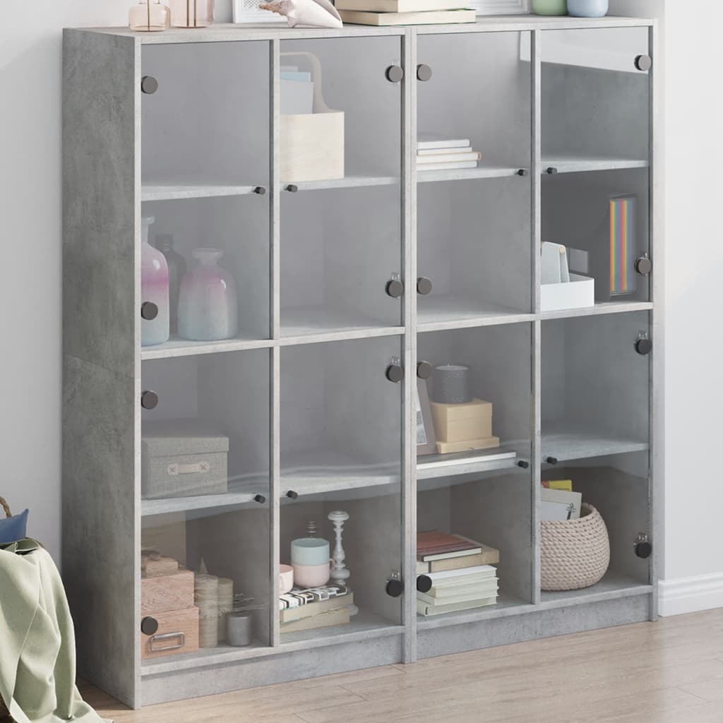 vidaXL Bookcase with Doors Concrete Grey 136x37x142 cm Engineered Wood