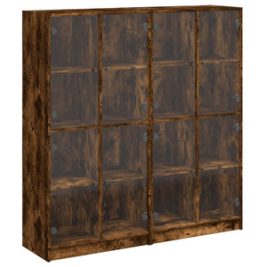 vidaXL Bookcase with Doors Smoked Oak 136x37x142 cm Engineered Wood