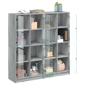 vidaXL Bookcase with Doors Grey Sonoma 136x37x142 cm Engineered Wood