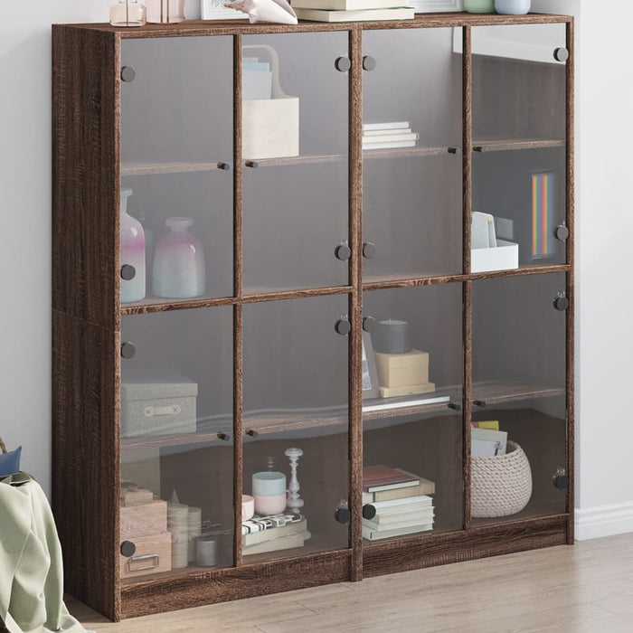 vidaXL Bookcase with Doors Brown Oak 136x37x142 cm Engineered Wood