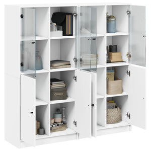 vidaXL Bookcase with Doors White 136x37x142 cm Engineered Wood