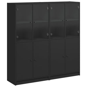 vidaXL Bookcase with Doors Black 136x37x142 cm Engineered Wood