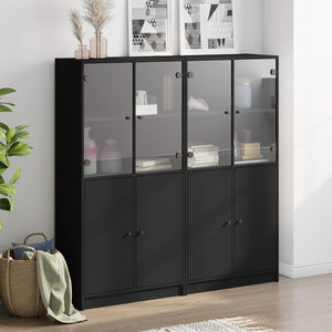 vidaXL Bookcase with Doors Black 136x37x142 cm Engineered Wood