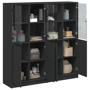 vidaXL Bookcase with Doors Black 136x37x142 cm Engineered Wood