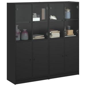 vidaXL Bookcase with Doors Black 136x37x142 cm Engineered Wood