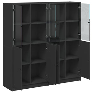 vidaXL Bookcase with Doors Black 136x37x142 cm Engineered Wood