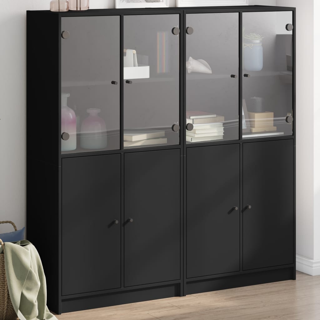 vidaXL Bookcase with Doors Black 136x37x142 cm Engineered Wood