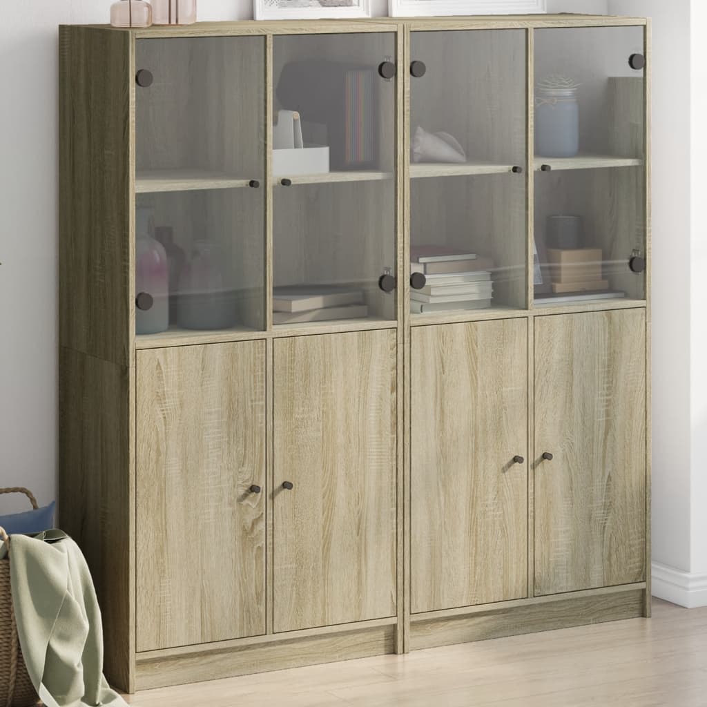 vidaXL Bookcase with Doors Sonoma Oak 136x37x142 cm Engineered Wood