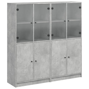 vidaXL Bookcase with Doors Concrete Grey 136x37x142 cm Engineered Wood