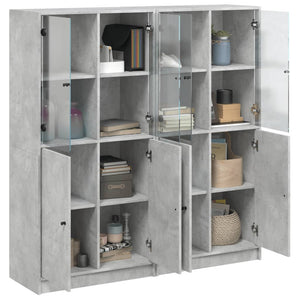 vidaXL Bookcase with Doors Concrete Grey 136x37x142 cm Engineered Wood