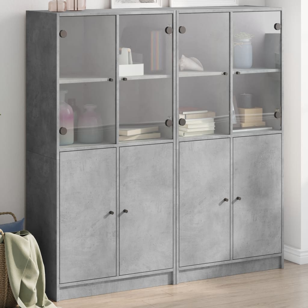 vidaXL Bookcase with Doors Concrete Grey 136x37x142 cm Engineered Wood