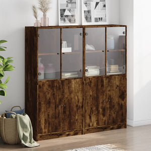 vidaXL Bookcase with Doors Smoked Oak 136x37x142 cm Engineered Wood