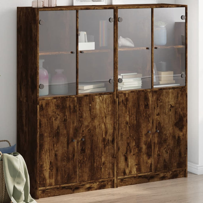 vidaXL Bookcase with Doors Smoked Oak 136x37x142 cm Engineered Wood