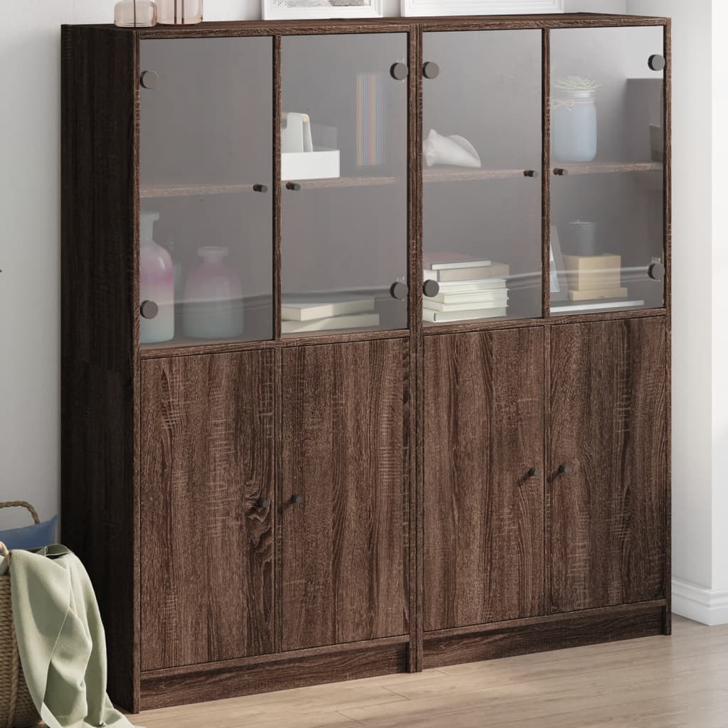 vidaXL Bookcase with Doors Brown Oak 136x37x142 cm Engineered Wood