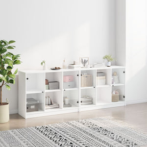 vidaXL Bookcase with Doors White 204x37x75 cm Engineered Wood