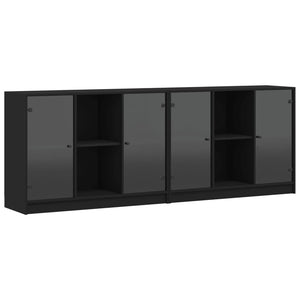 vidaXL Bookcase with Doors Black 204x37x75 cm Engineered Wood