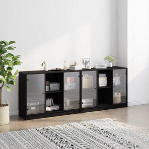 vidaXL Bookcase with Doors Black 204x37x75 cm Engineered Wood