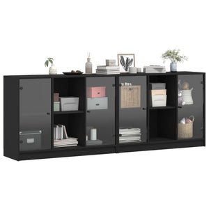 vidaXL Bookcase with Doors Black 204x37x75 cm Engineered Wood