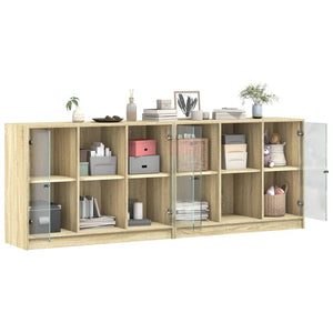 vidaXL Bookcase with Doors Sonoma Oak 204x37x75 cm Engineered Wood