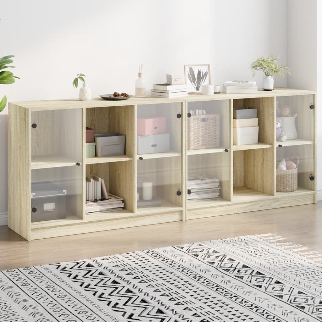 vidaXL Bookcase with Doors Sonoma Oak 204x37x75 cm Engineered Wood