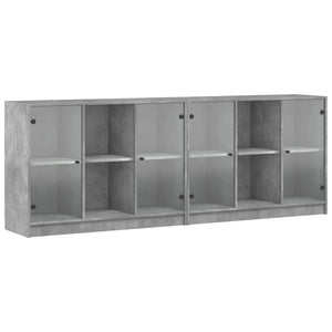 vidaXL Bookcase with Doors Concrete Grey 204x37x75 cm Engineered Wood