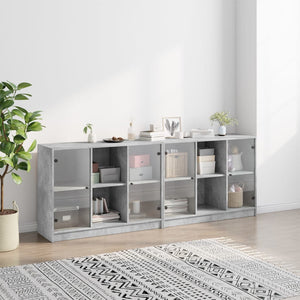 vidaXL Bookcase with Doors Concrete Grey 204x37x75 cm Engineered Wood