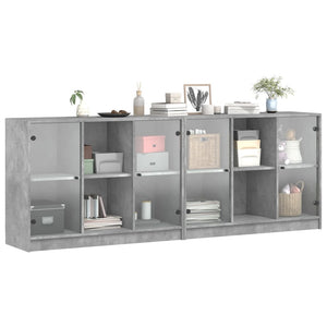 vidaXL Bookcase with Doors Concrete Grey 204x37x75 cm Engineered Wood