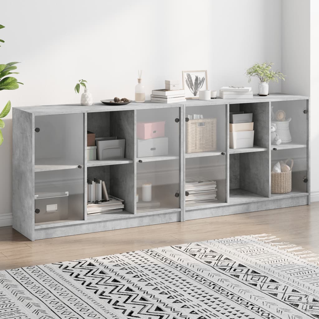 vidaXL Bookcase with Doors Concrete Grey 204x37x75 cm Engineered Wood