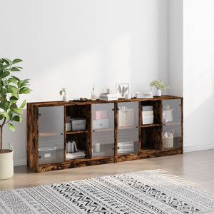 vidaXL Bookcase with Doors Smoked Oak 204x37x75 cm Engineered Wood