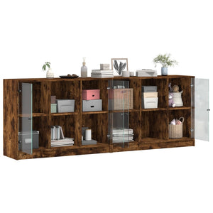 vidaXL Bookcase with Doors Smoked Oak 204x37x75 cm Engineered Wood