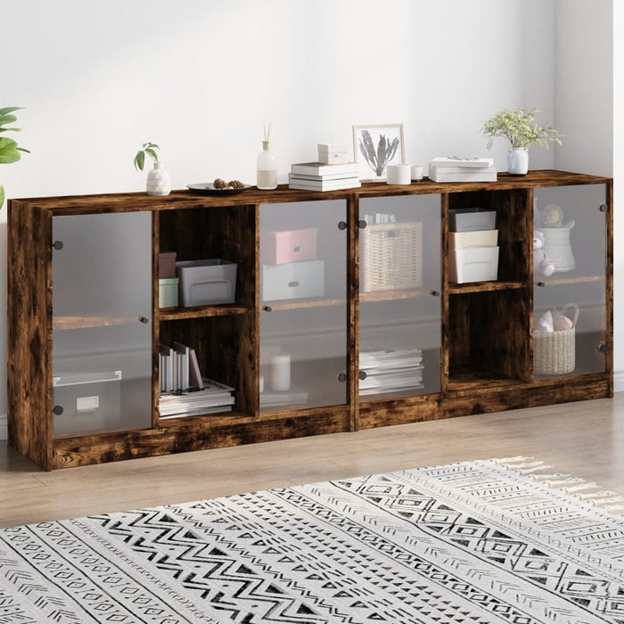 vidaXL Bookcase with Doors Smoked Oak 204x37x75 cm Engineered Wood