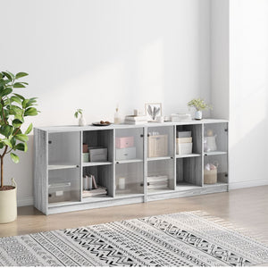 vidaXL Bookcase with Doors Grey Sonoma 204x37x75 cm Engineered Wood