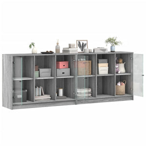 vidaXL Bookcase with Doors Grey Sonoma 204x37x75 cm Engineered Wood